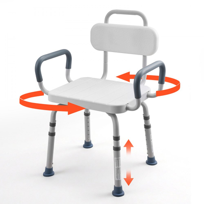 Περιστρεφόμενη καρέκλα ντους VEVOR με μπράτσα και πλάτη, κάθισμα πάγκου βαρέως τύπου με φορτίο 180 kg για εσωτερική καμπίνα ντους και μπανιέρα, ρυθμιζόμενο ύψος καθίσματος μπανιέρας μπάνιου για ενήλικες, ηλικιωμένους, ηλικιωμένους και άτομα με αναπηρία