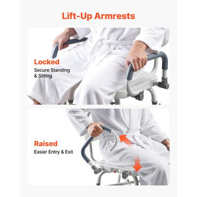 Περιστρεφόμενη καρέκλα ντους VEVOR με μπράτσα και πλάτη, Φορτίο 227 kg βαρέως τύπου για εσωτερική καμπίνα ντους και μπανιέρα, Ρυθμιζόμενο ύψος καθίσματος μπανιέρας μπάνιου για ενήλικες, ηλικιωμένους, ηλικιωμένους και άτομα με αναπηρία