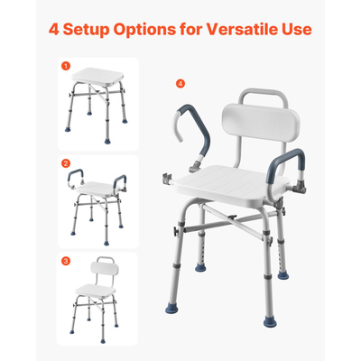 Περιστρεφόμενη καρέκλα ντους VEVOR με μπράτσα και πλάτη, Φορτίο 227 kg βαρέως τύπου για εσωτερική καμπίνα ντους και μπανιέρα, Ρυθμιζόμενο ύψος καθίσματος μπανιέρας μπάνιου για ενήλικες, ηλικιωμένους, ηλικιωμένους και άτομα με αναπηρία