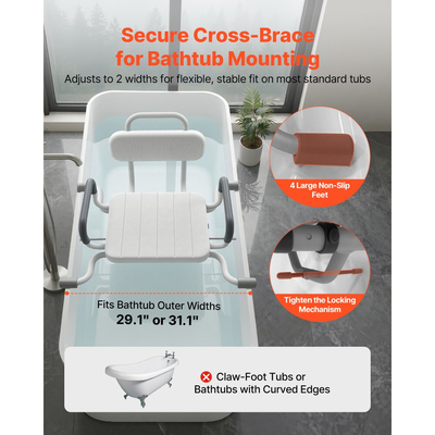 Περιστρεφόμενη καρέκλα ντους VEVOR με μπράτσα και πλάτη, βαρέως τύπου κάθισμα πάγκου 100 kg για εσωτερική τοποθέτηση σε καμπίνα ντους και μπανιέρα, κάθισμα μπανιέρας μπάνιου για ενήλικες, ηλικιωμένους, άτομα με αναπηρία, ηλικιωμένους και άτομα με αναπηρία