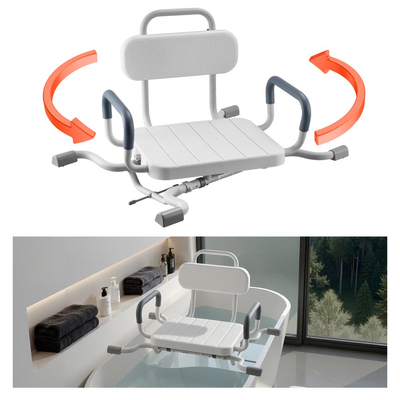 Περιστρεφόμενη καρέκλα ντους VEVOR με μπράτσα και πλάτη, βαρέως τύπου κάθισμα πάγκου 100 kg για εσωτερική τοποθέτηση σε καμπίνα ντους και μπανιέρα, κάθισμα μπανιέρας μπάνιου για ενήλικες, ηλικιωμένους, άτομα με αναπηρία, ηλικιωμένους και άτομα με αναπηρία