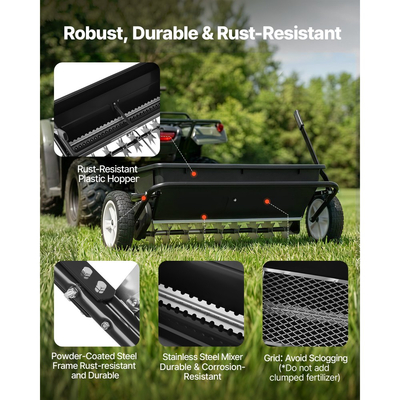 VEVOR Ρυμουλκούμενος Χλοοκοπτικός Διανομέας με Ακίδες Αερισμού, Πλάτος Διασποράς 0,81 m, Διασπορέας με Ράντισμα Universal, Σπαρτική Μηχανή Κήπου & Αεριστήρας Χώματος με Χωρητικότητα 100 λίβρες & Ελαστικά 10 ιντσών για ATV και UTV