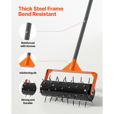 Αεριστήρας γκαζόν VEVOR με ρολό, κύλινδρος αερισμού χειροκίνητης ώθησης 15 ιντσών με 42 αιχμές και μακριά λαβή 60 ιντσών, τύμπανο με δυνατότητα πλήρωσης για πρόσθετο βάρος, διεισδυτής εδάφους γκαζόν βαρέως τύπου για συμπιεσμένα εδάφη κήπου και αυλής