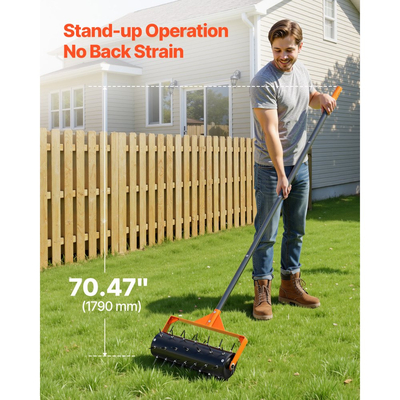 Αεριστήρας γκαζόν VEVOR με ρολό, κύλινδρος αερισμού χειροκίνητης ώθησης 15 ιντσών με 42 αιχμές και μακριά λαβή 60 ιντσών, τύμπανο με δυνατότητα πλήρωσης για πρόσθετο βάρος, διεισδυτής εδάφους γκαζόν βαρέως τύπου για συμπιεσμένα εδάφη κήπου και αυλής