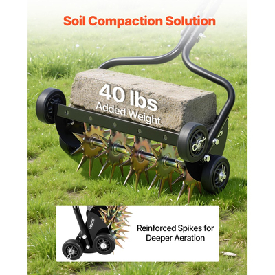 Αεριστήρας γκαζόν VEVOR, Αεριστήρας χειροκίνητης ώθησης με ακίδα 18 ιντσών με 4 τροχούς και λαβή, Αεριστήρες γρασιδιού βαρέως τύπου, Υποστηρίζει πρόσθετο βάρος 40 λίβρες, Εργαλείο αερισμού γκαζόν με ρολό για αερισμό αυλής και υγείας εδάφους