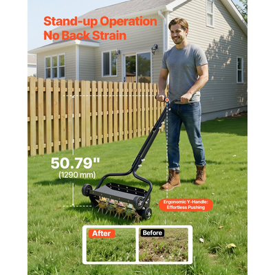 Αεριστήρας γκαζόν VEVOR, Αεριστήρας χειροκίνητης ώθησης με ακίδα 18 ιντσών με 4 τροχούς και λαβή, Αεριστήρες γρασιδιού βαρέως τύπου, Υποστηρίζει πρόσθετο βάρος 40 λίβρες, Εργαλείο αερισμού γκαζόν με ρολό για αερισμό αυλής και υγείας εδάφους