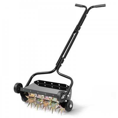 Αεριστήρας γκαζόν VEVOR, Αεριστήρας χειροκίνητης ώθησης με ακίδα 18 ιντσών με 4 τροχούς και λαβή, Αεριστήρες γρασιδιού βαρέως τύπου, Υποστηρίζει πρόσθετο βάρος 40 λίβρες, Εργαλείο αερισμού γκαζόν με ρολό για αερισμό αυλής και υγείας εδάφους