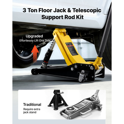 Γρύλος δαπέδου χαμηλού προφίλ VEVOR, χωρητικότητας 3 τόνων, ατσάλινος αγωνιστικός γρύλος δαπέδου με αντλία γρήγορης ανύψωσης διπλών εμβόλων, υδραυλικός ανυψωτήρας καροτσιού για σπορ αυτοκίνητα, sedan, SUV, φορτηγάκια, εύρος ανύψωσης 75-500 mm