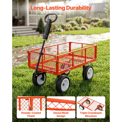Καρότσι κήπου VEVOR, 408,2 kg, Βαρύ χαλύβδινο καρότσι κήπου και αυλής με ελαστικά 10 ιντσών, Σκαμπό κηπουρικής εξωτερικού χώρου με ρυθμιζόμενη λαβή, Αποσπώμενα πλαϊνά πάνελ, Σύνδεση σε ATV ή τρακτέρ, Κόκκινο