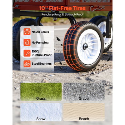 Καρότσι κήπου VEVOR, 408,2 kg, Βαρύ χαλύβδινο καρότσι κήπου και αυλής με ελαστικά 10 ιντσών, Σκαμπό κηπουρικής εξωτερικού χώρου με ρυθμιζόμενη λαβή, Αποσπώμενα πλαϊνά πάνελ, Σύνδεση σε ATV ή τρακτέρ, Κόκκινο