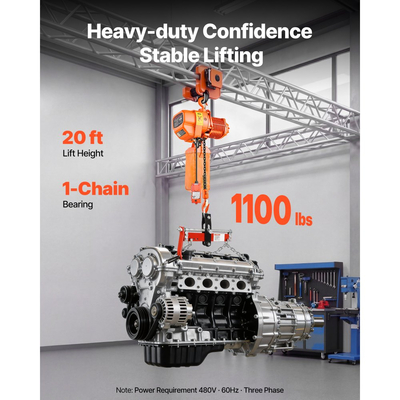 Ηλεκτρική γερανογέφυρα VEVOR 500 kg, ύψος ανύψωσης 6 m, τριφασική γερανογέφυρα με ασύρματο τηλεχειριστήριο 100 m & ενσύρματο τηλεχειριστήριο 4,5 m, μονή γερανογέφυρα G80 για εργοστάσια, αποθήκες, γκαράζ