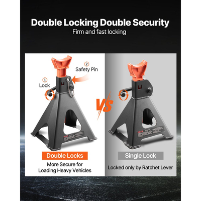 Βάσεις γρύλου VEVOR, χωρητικότητας 6 τόνων (13.000 λίβρες), ρυθμιζόμενο ύψος 370-580 mm, βαρέως τύπου ατσάλινες βάσεις αυτόματου γρύλου με διπλό κλείδωμα, για ανύψωση τροχόσπιτων, μικρών φορτηγών, αυτοκινήτων, SUV, 1 ζεύγος, μαύρο και πορτοκαλί