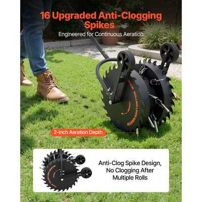 Αεριστήρας γκαζόν VEVOR με κυλιόμενο πυρήνα, κύλινδρος αερισμού 16,6 ιντσών με αντιφρακτικά δόντια, ανθεκτικός στη σκουριά και ανθεκτικός στη διάβρωση, βύσματα έλξης γρασιδιού κήπου, χειροκίνητο εργαλείο αερισμού για χαλάρωση συμπιεσμένου εδάφους κήπου