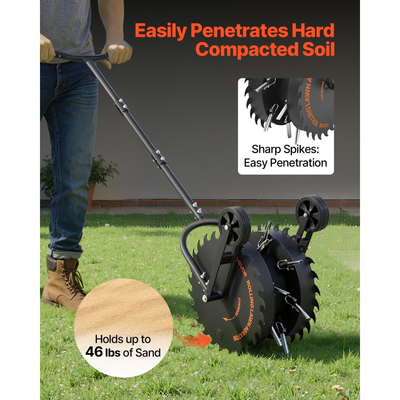 Αεριστήρας γκαζόν VEVOR με κυλιόμενο πυρήνα, κύλινδρος αερισμού 16,6 ιντσών με αντιφρακτικά δόντια, ανθεκτικός στη σκουριά και ανθεκτικός στη διάβρωση, βύσματα έλξης γρασιδιού κήπου, χειροκίνητο εργαλείο αερισμού για χαλάρωση συμπιεσμένου εδάφους κήπου