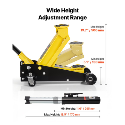 Γρύλος δαπέδου χαμηλού προφίλ VEVOR, χωρητικότητας 3 τόνων, ατσάλινος αγωνιστικός γρύλος δαπέδου με αντλία γρήγορης ανύψωσης μονού εμβόλου, υδραυλικός ανυψωτήρας τρόλεϊ για σπορ αυτοκίνητα, sedan, SUV, φορτηγάκια, εύρος ανύψωσης 130-500 mm