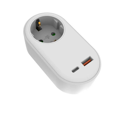 ΑΝΤΑΠΤΟΡΑΣ ΣΟΥΚΟ ΜΕ 2 USB (Type C+ Type A) ΛΕΥΚΟ ΜΕ ΠΡΟΣΤΑΣΙΑ ΕΠΑΦΩΝ