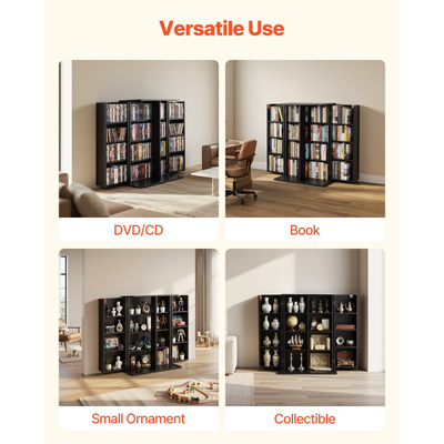 Ντουλάπι αποθήκευσης πολυμέσων VEVOR, 4-επιπέδων DVD ραφιών, 610 x 368 x 846 mm Πολυμεσικός οργανωτής για CD, DVD, βιβλία, παιχνίδια, ράφι CD για σαλόνι, γραφείο στο σπίτι, δωμάτιο ηχογράφησης, μαύρο