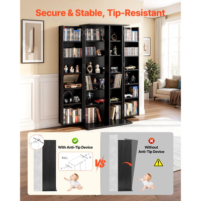 Ντουλάπι αποθήκευσης πολυμέσων VEVOR, 6-επιπέδων ραφιών DVD, 610 x 368 x 1270 mm Οργανωτής αποθήκευσης πολυμέσων για CD, DVD, βιβλία, παιχνίδια, ράφι CD για σαλόνι, γραφείο στο σπίτι, δωμάτιο ηχογράφησης, μαύρο