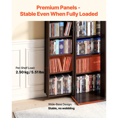 Ντουλάπι αποθήκευσης πολυμέσων VEVOR, 6-επιπέδων ράφια DVD, 610 x 368 x 1270 mm Οργανωτής αποθήκευσης πολυμέσων για CD, DVD, βιβλία, παιχνίδια, ράφι CD για σαλόνι, γραφείο στο σπίτι, δωμάτιο ηχογράφησης, καφέ