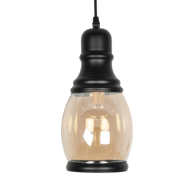 GLOBOSTAR® OLIVER 999-0188 Vintage Κρεμαστό Φωτιστικό Οροφής με Ντουί 1 x E27 AC 220-240V IP20 - Μελί & Μαύρο - Μ14 x Π14 x Υ30cm