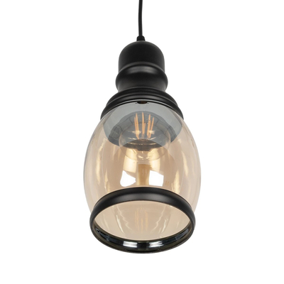 GLOBOSTAR® OLIVER 999-0188 Vintage Κρεμαστό Φωτιστικό Οροφής με Ντουί 1 x E27 AC 220-240V IP20 - Μελί & Μαύρο - Μ14 x Π14 x Υ30cm