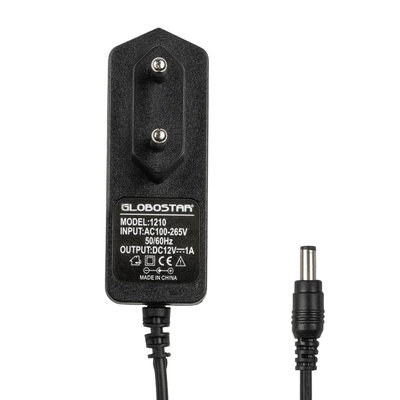 GLOBOSTAR® VOLTIX GLB-107-0001 Τροφοδοτικό/Μετασχηματιστής Class II SELV 12W 1A AC 220-240V σε DC 12V IP20 - Μαύρο Ματ - Μ7.3 x Π4 x Υ2.8cm - 3 Χρόνια Εγγύηση