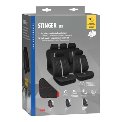 Lampa - Καλύμματα Καθισμάτων Stinger Μαύρο / Κόκκινο από Πολυεστέρα με Αφρώδη Επένδυση, Universal, Συμβατά με Πλευρικούς Αερόσακους - Σετ (L5468.7)