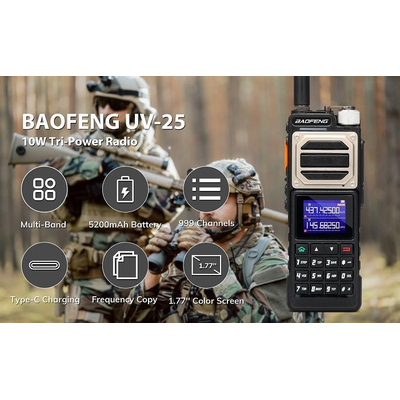 Φορητός πομποδέκτης UHF/VHF - UV25 - Baofeng - 402253 - Army Yellow