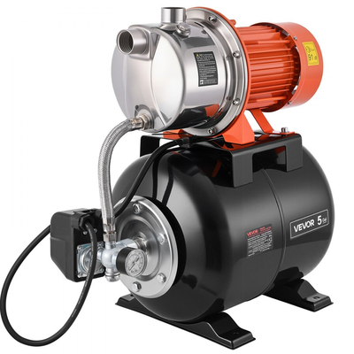 Αντλία ρηχού φρεατίου VEVOR 1,6 HP με δεξαμενή πίεσης, 230V 6000 LPH, Αντλία άρδευσης με ακροφύσιο από ανοξείδωτο χάλυβα με δεξαμενή 19 λίτρων, αυτόματο σύστημα ενίσχυσης νερού, διακόπτης πίεσης 1,4-2,8 bar, για γκαζόν σπιτιού, κήπου