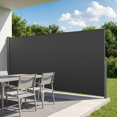 Πτυσσόμενη πλαϊνή τέντα VEVOR, 185 x 420 cm Πτυσσόμενη πλαϊνή τέντα βεράντας με ύφασμα πολυεστέρα 180 g/m², αδιάβροχη τέντα προστασίας προσωπικών δεδομένων εξωτερικού χώρου για κήπο, μπαλκόνι, πισίνες, βεράντα, γκρι