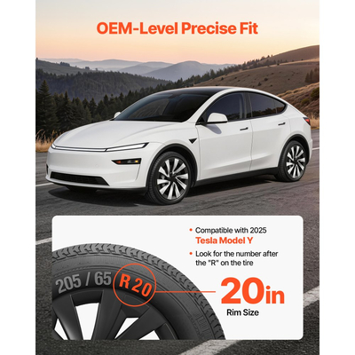 Καλύμματα τροχών VEVOR για Tesla Model Y 2025, Σετ 20 ιντσών με καλύμματα τροχών 4 τροχών, αντικατάσταση OEM, καλύμματα τροχών αυτοκινήτου με κούμπωμα μεγέθους R20, ανθεκτικά καλύμματα ζαντών ελαστικών ABS 10 ακτίνων, ματ μαύρο