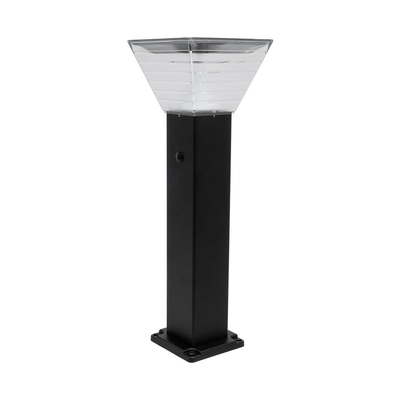 GLOBOSTAR® VEGGIE 90524 Φωτιστικό Κολωνάκι Κήπου LED 10W 500lm 120° με Ενσωματωμένο Φωτοβολταϊκό Panel 6V 2W & Επαναφορτιζόμενη Μπαταρία Li-ion 3.2V 6000mAh με Αισθητήρα Ημέρας-Νύχτας Αδιάβροχο IP65 All in One CCT 6000K-4500K - Sanan SMD Chip - Μαύρο - Μ19.5 x Π19.5 x Υ60cm - 2 Χρόνια Εγγύηση