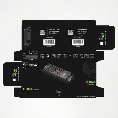 kelvo® ILUMA KLV-107-0009 Slim Τροφοδοτικό/Μετασχηματιστής Class I PELV 200W 16.5A AC 220-240V σε DC 12V IP20 - Γκρι Ανθρακί Ματ - Μ18.5 x Π5.9 x Υ2.8cm - 5 Χρόνια Εγγύηση