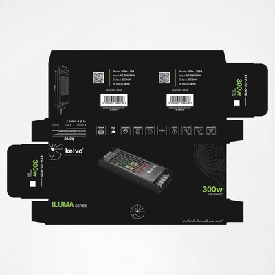kelvo® ILUMA KLV-107-0010 Slim Τροφοδοτικό/Μετασχηματιστής Class I PELV 300W 25A AC 220-240V σε DC 12V IP20 - Γκρι Ανθρακί Ματ - Μ19.6 x Π5.9 x Υ2.8cm - 5 Χρόνια Εγγύηση