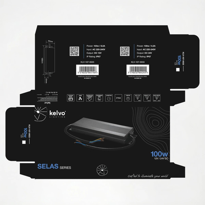 kelvo® SELAS KLV-107-0023 Τροφοδοτικό/Μετασχηματιστής Class I PELV 100W 8.2A AC 220-240V σε DC 12V Αδιάβροχο IP67 - Γκρι Ανθρακί Ματ - Μ18.9 x Π6.5 x Υ2.2cm - 5 Χρόνια Εγγύηση