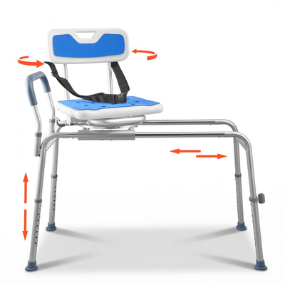 Συρόμενη καρέκλα ντους VEVOR, Πάγκος μεταφοράς μπανιέρας 180 kg με περιστρεφόμενο κάθισμα, Επενδεδυμένος πάγκος ντους με μπράτσα και πλάτη, Ρυθμιζόμενο ύψος για άτομα με αναπηρία, ενήλικες, ηλικιωμένους, ηλικιωμένους και άτομα με αναπηρία