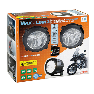 Lampa - Προβολείς Aux LED MAX LUM 2 Fog Beam 12V 2 LED 10W 740lm 6000K με Βάση Στήριξης, Στεγανότητα IP67 και Έγκριση E1 - 2 Τεμ. (9046.1-LM)