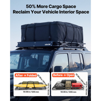 Καλάθι Αποσκευών VEVOR Roof Rack, 1295 x 914 x 102 mm, Βαρέως Τύπου Καλάθι Μεταφοράς Οροφής με Πτυσσόμενο Σχεδιασμό, Χωρητικότητα 90,72 kg, Βάση Αποσκευών Αυτοκινήτου με Εύκολη Εγκατάσταση σε Όλες τις Καιρικές Συνθήκες, Universal για Φορτηγό SUV