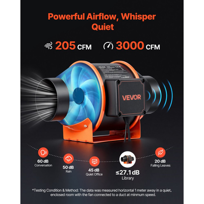 Ανεμιστήρας αγωγού VEVOR Inline, 349m³/h 101,6mm EC με κινητήρα και εξαερισμό 10 ταχυτήτων, ελεγκτής PWM, έλεγχος με εφαρμογή, αισθητήρας θερμοκρασίας και υγρασίας, ψύξη για σκηνή καλλιέργειας, εσωτερική κηπουρική, υδροπονία