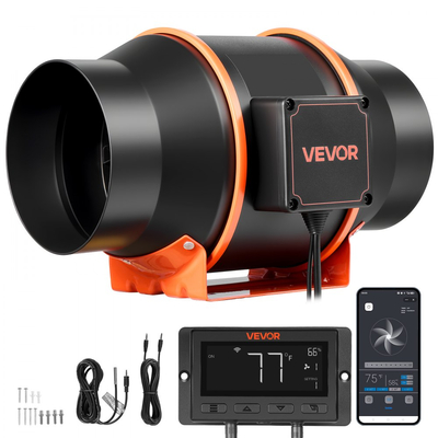 Ανεμιστήρας αγωγού VEVOR Inline, 683m³/h 152,4mm EC με κινητήρα και εξαερισμό 10 ταχυτήτων, ελεγκτής PWM, έλεγχος με εφαρμογή, αισθητήρας θερμοκρασίας και υγρασίας, ψύξη για σκηνή καλλιέργειας, εσωτερική κηπουρική, υδροπονία