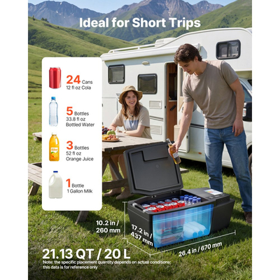 Ψυγείο VEVOR 12 Volt, Ψυγείο αυτοκινήτου 21,1 QT/ 20L για Tesla Model 3, Φορητός ηλεκτρικός συμπιεστής κατάψυξης με έλεγχο APP, 12V/24V DC, -16℃ έως 10℃