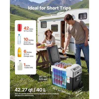 Ψυγείο VEVOR 12 Volt, ψυγείο αυτοκινήτου 42,3 QT/40L, φορητός ηλεκτρικός συμπιεστής κατάψυξης με λαβή, χειριστήριο APP και ρόδες, 12V/24V DC 100-240V AC, -22℃ έως 10℃, για φορτηγό, βαν, τροχόσπιτο, SUV, ταξίδια, κάμπινγκ