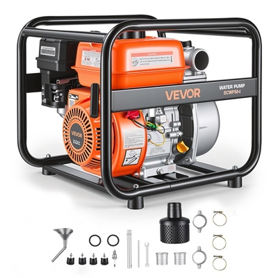 Αντλία νερού VEVOR με βενζίνη, 50,8 mm, 132 GPM 6,5HP, φορητή αντλία μεταφοράς νερού για λίπη, βενζινοκινητήρας με σωλήνα εκκένωσης 7,62 m, πλαίσιο βαρέως τύπου, πτερωτή από χυτοσίδηρο, για άρδευση, πισίνες