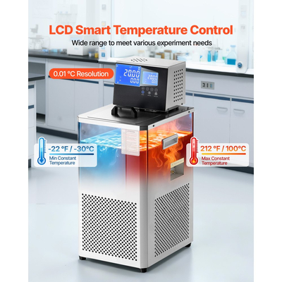 VEVOR Εργαστηριακός Κυκλοφορητής Ψύξης, -30℃-100℃, 6 L Εσωτερική και Εξωτερική Διπλή Κυκλοφορία, Ψύκτης με Αντλία Κυκλοφορητή Ψυκτικού Υγρού Χαμηλής Θερμοκρασίας, Ψύκτης Ανακυκλοφορίας, Υδάτινο Λουτρό για Εργαστήριο