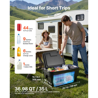 Ψυγείο VEVOR 12 Volt, ψυγείο αυτοκινήτου 37 QT/ 35L για Tesla Model Y, φορητός ηλεκτρικός συμπιεστής κατάψυξης με έλεγχο APP, 12V/24V DC, -22℃ έως 10℃