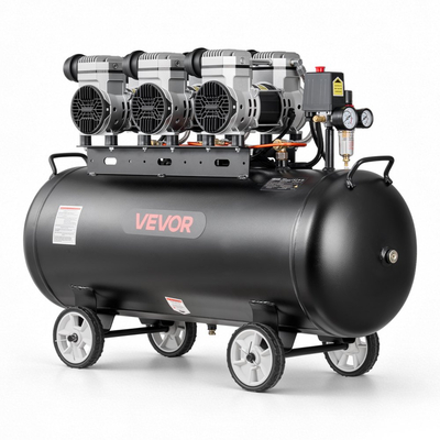 Αεροσυμπιεστής VEVOR 100L, Δεξαμενή Αεροσυμπιεστή 3KW χωρίς λάδι, 198 L/min στα 6,2 Bar, Μέγιστη πίεση 8 Bar, Φορητός σε ρόδες για επισκευή αυτοκινήτων, φούσκωμα ελαστικών, βαφή με ψεκασμό, ξυλουργική καρφώματα