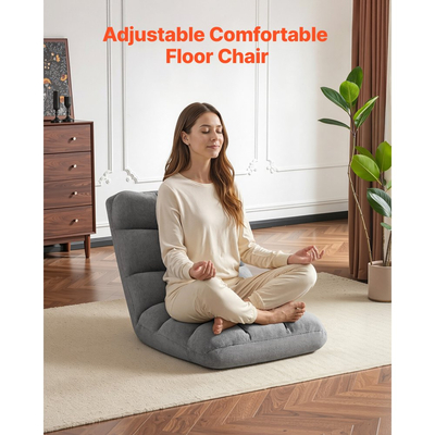 Επιδαπέδια καρέκλα VEVOR, 14 ρυθμιζόμενες θέσεις, πτυσσόμενη επιδαπέδια καρέκλα παιχνιδιών με στήριξη πλάτης, στιβαρό μεταλλικό πλαίσιο με ανακυκλωμένο αφρό και επιφάνεια από κοραλί φλις, πολυλειτουργική για διάβασμα, χαλάρωση, γκρι