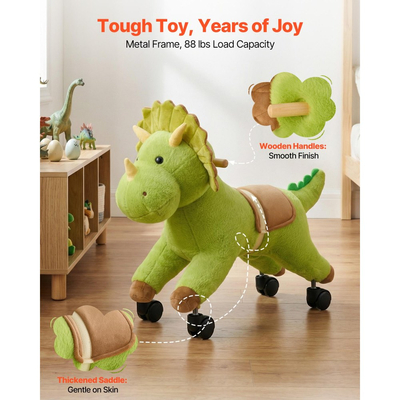 VEVOR Ιππασία με άλογο, Παιχνίδια ιππασίας δεινοσαύρων για παιδιά, Διαθέτει ζωντανούς βρυχηθμούς δεινοσαύρων, Δεν απαιτείται μπαταρία, Εύκαμπτοι λειοί τροχοί 360 μοιρών, Μαλακό κάθισμα, Μέγιστη χωρητικότητα φορτίου 40 kg για νήπια ηλικίας 3+ ετών