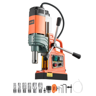 Μαγνητικό τρυπάνι VEVOR, Κινητήρας 1450W Διάμετρος διάτρησης 50 mm, Μαγνητική δύναμη 13000 N, Φορητή ηλεκτρική πρέσα τρυπανιού Mag με 6 μύτες διάτρησης, Μεταβλητή ταχύτητα, Τρυπάνι για μεταλλικές επιφάνειες, Βιομηχανικό