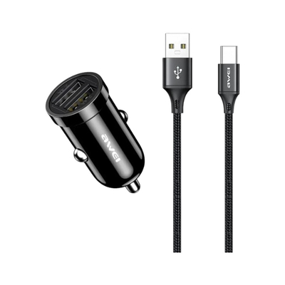 Φορτιστής αναπτήρα αυτοκινήτου Quick Charger με καλώδιο φόρτισης TypeC - C-826T - AWEI - 099691